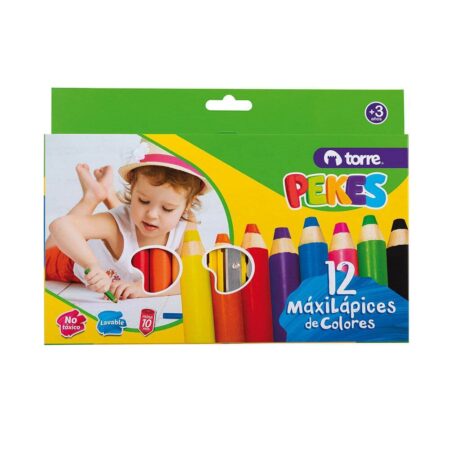 Set 12 Maxi Lápices de colores Pekes + Sacapunta Torre