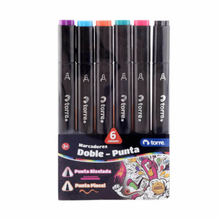 Set 6 Marcadores Lettering Doble Punta Torre P&B
