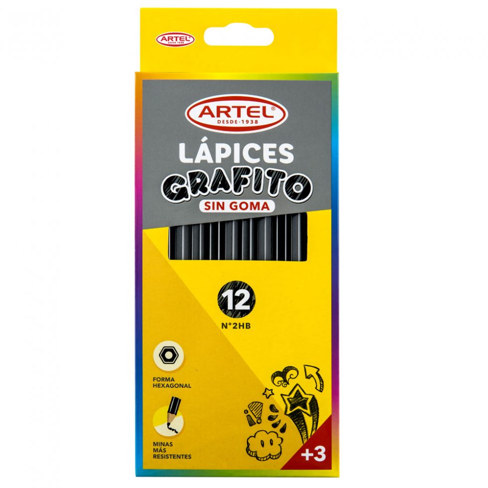 Set de 12 lápices grafito con goma Artel