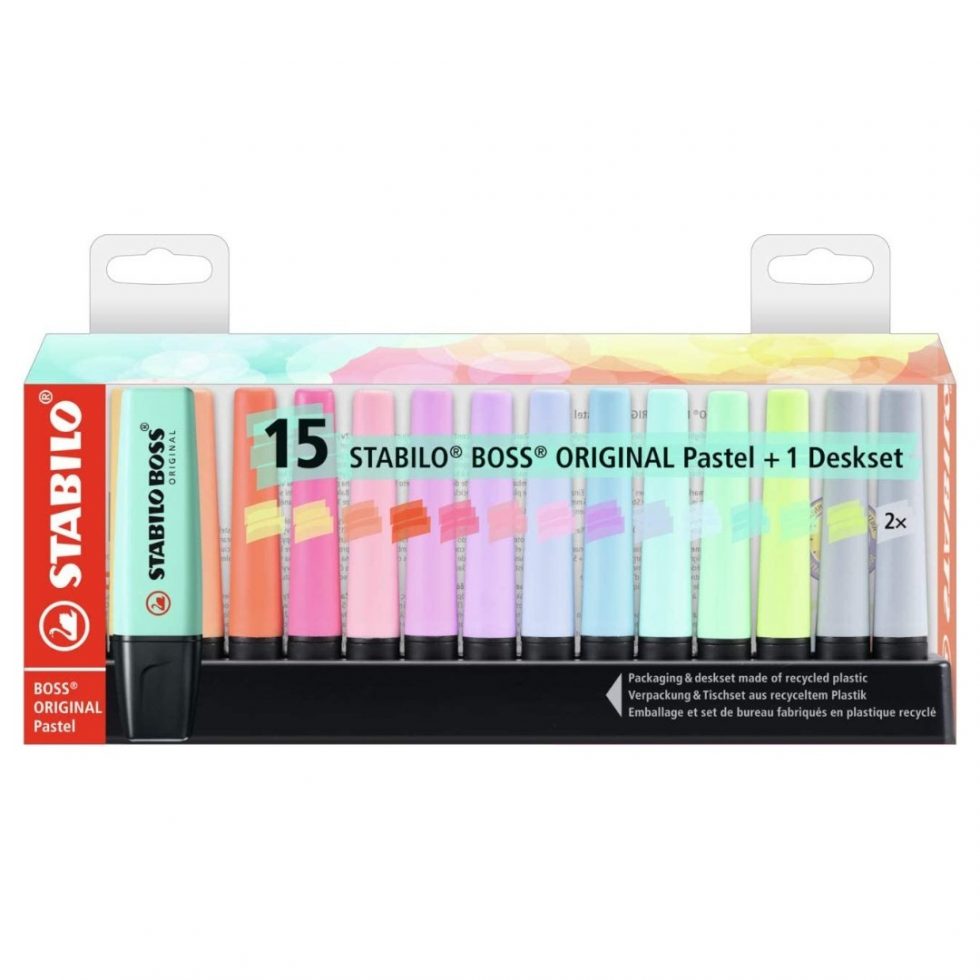 Deskset 15 destacadores Stabilo Boss Pastel