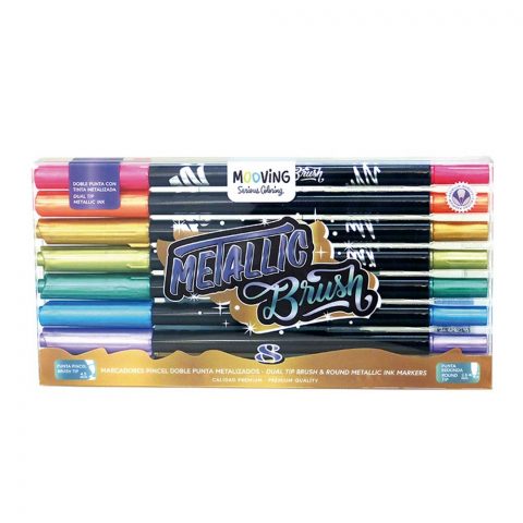 Set 8 Marcadores Brush Doble Punta: Metallic Brush Mooving
