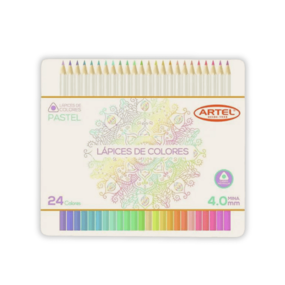 Estuche Metálico 24 Lápices Pastel Artel