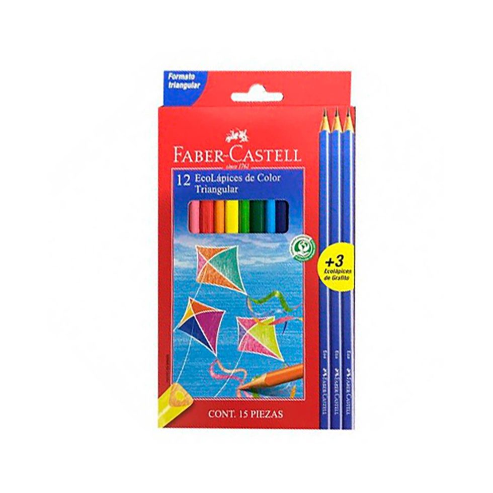 Ecolápiz de color x12 largos Triangulares + 3 Grafito Faber Castell