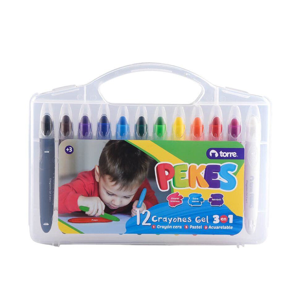 Set 12 Maxi Crayones Gel 3 en 1 Pekes Torre