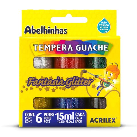 Tempera 6 colores Glitter Acrilex