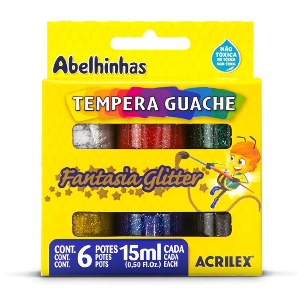 Tempera 6 colores Glitter Acrilex