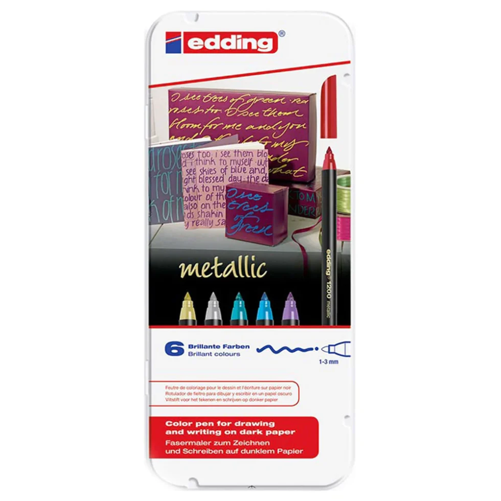 Set 6 Marcadores Metálicos Edding + Caja Metálica