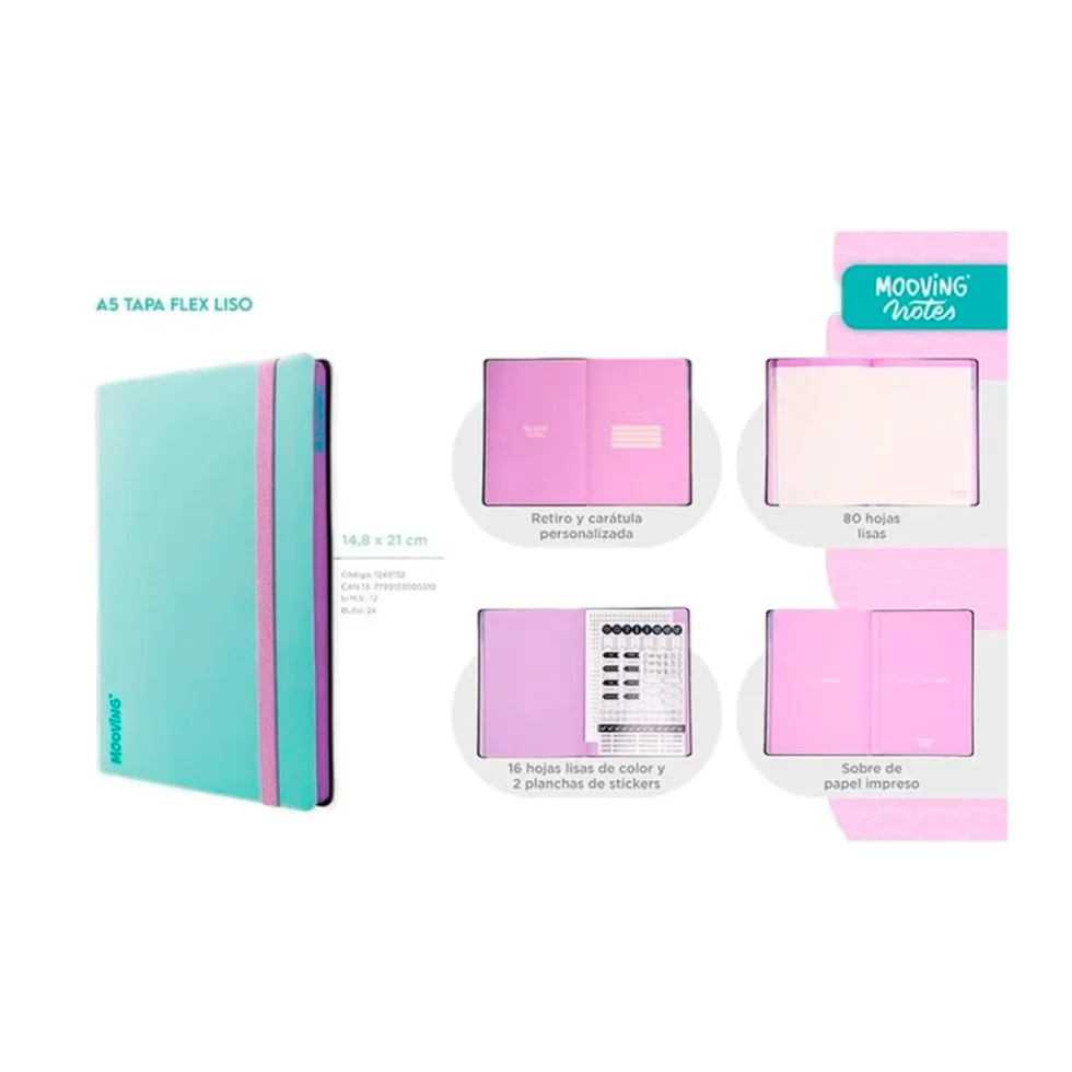 Libreta Notes Tapa Flex A5 Lisa Mooving - Imagen 11