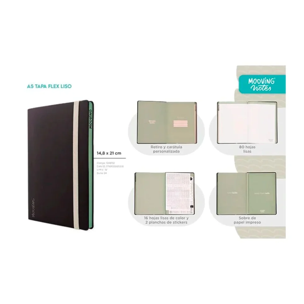 Libreta Notes Tapa Flex A5 Lisa Mooving - Imagen 3