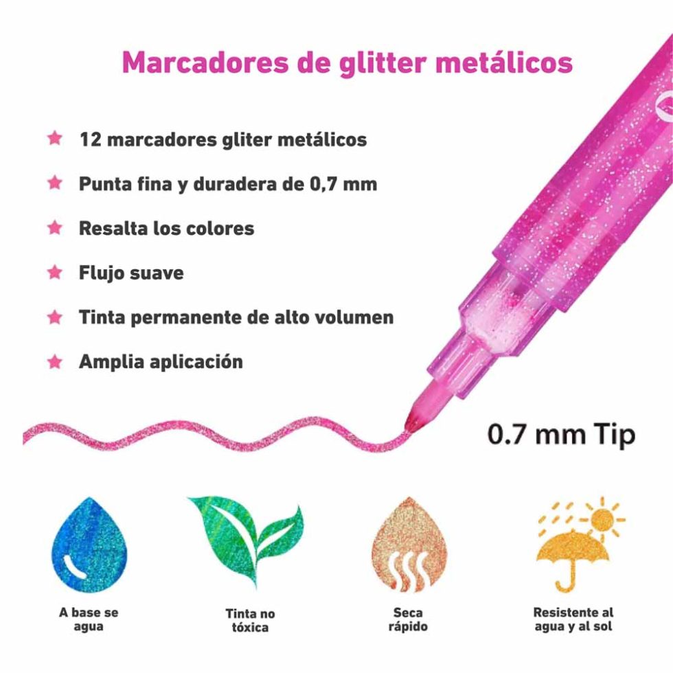 12 Marcadores Glitter Metálicos OHUHU - Imagen 6