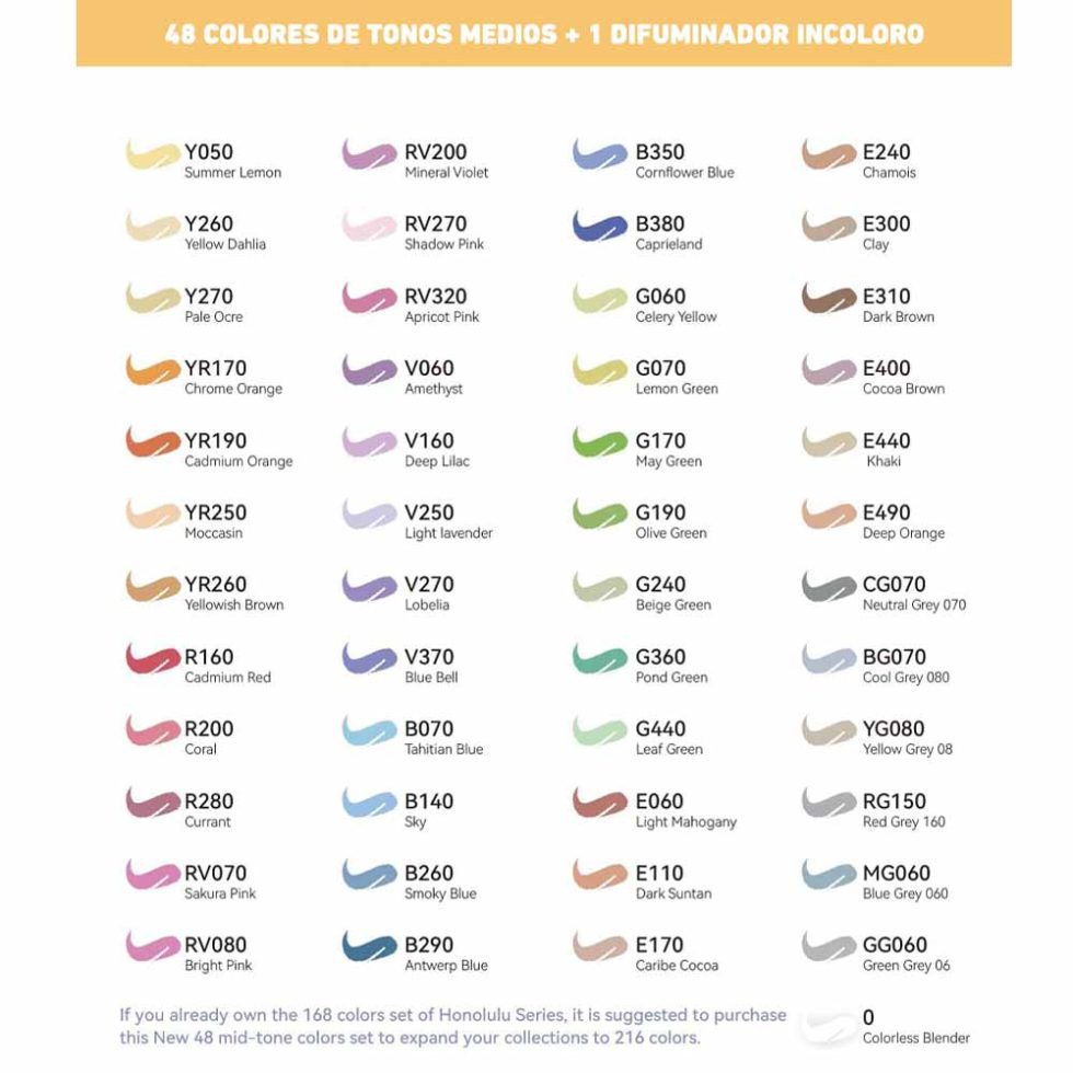 48 Marcadores de Alcohol Tonos Medios OHUHU Doble Punta - Imagen 2