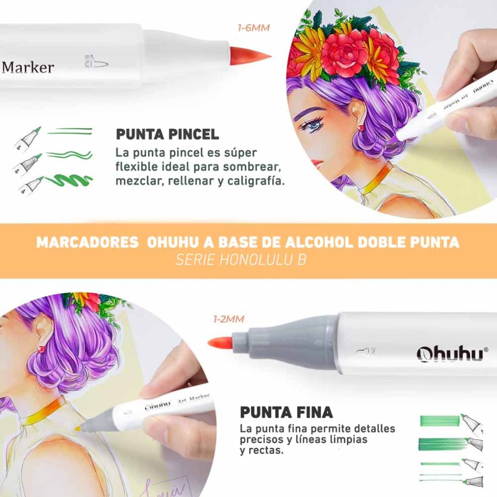 48 Marcadores de Alcohol Tonos Medios OHUHU Doble Punta - Imagen 5