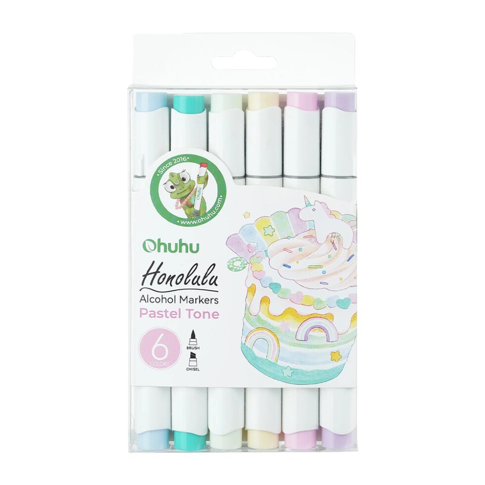 6 Marcadores de Alcohol Honolulu Tonos Pastel OHUHU Doble Punta