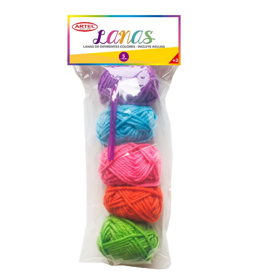 Set de 4 Lanas + 2 agujas Artel