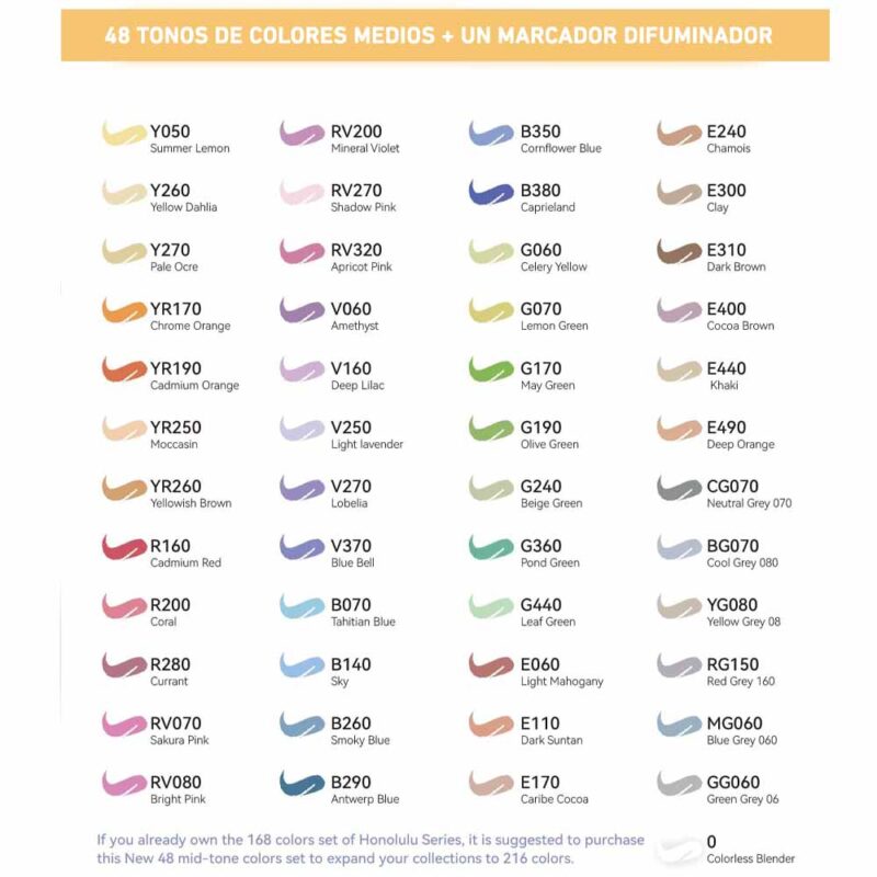 48 Marcadores de Alcohol Tonos Medios OHUHU Doble Punta - Imagen 2