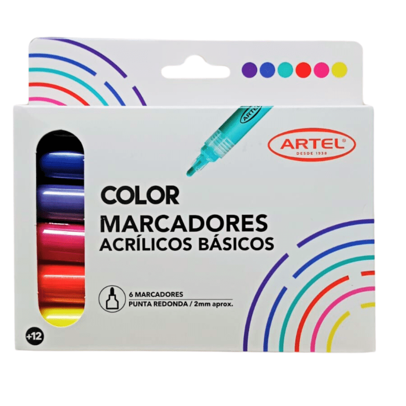 Set de 6 Marcadores Acrílicos Básicos Artel