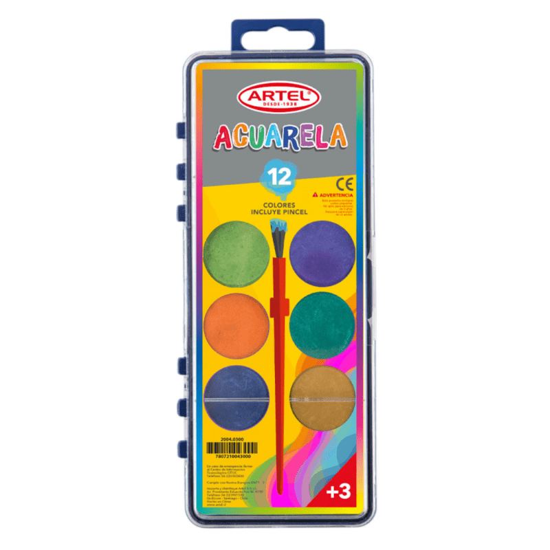 Set de 12 Acuarelas + Pincel Artel