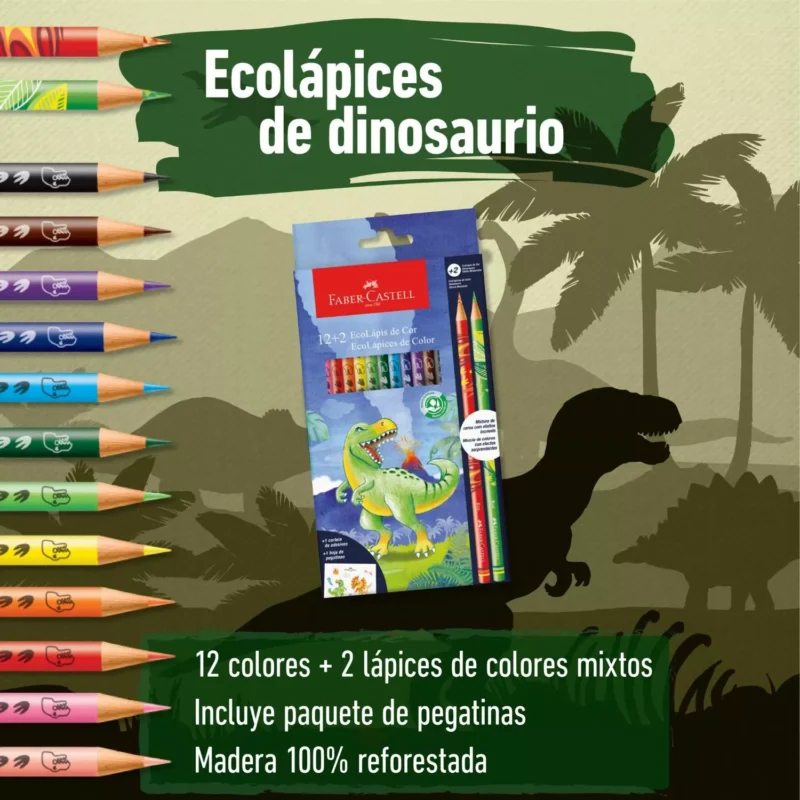 Set 12 Lápices de Colores Dinosaurio Faber Castell - Imagen 2