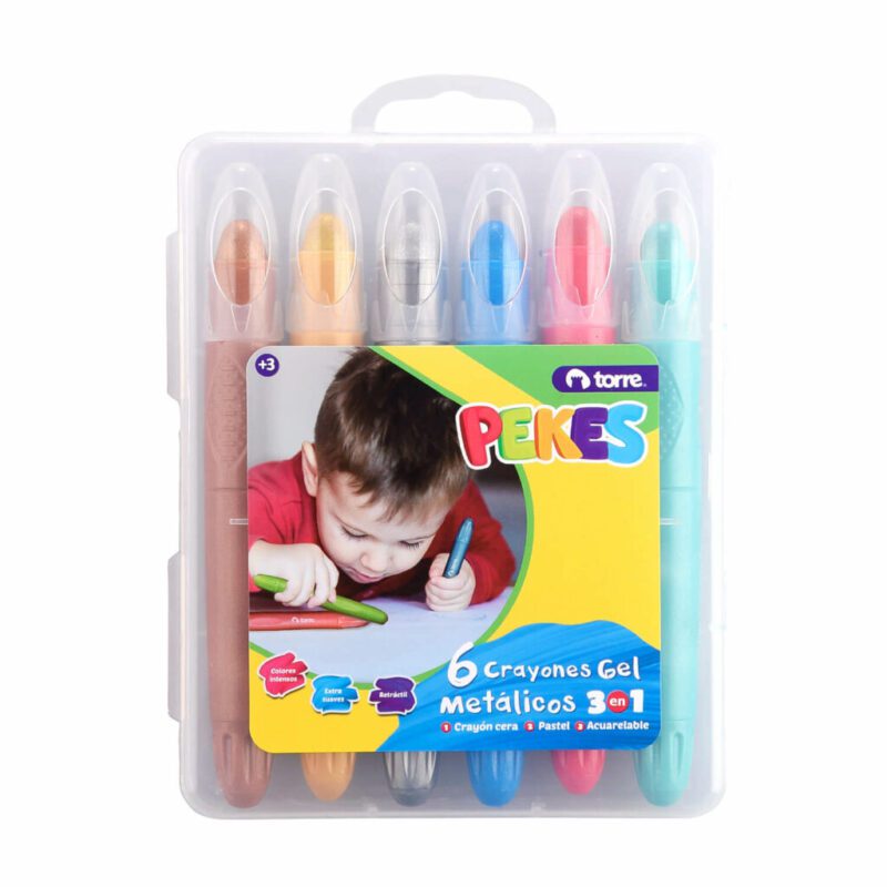 Set 6 Crayones Gel 3 en 1 Metálicos Pekes Torre