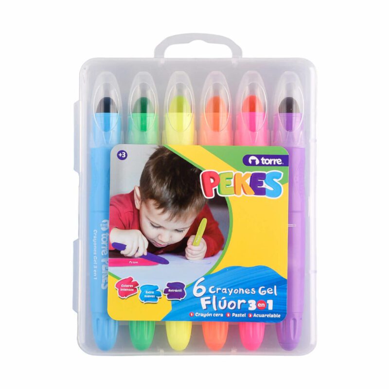 Set 6 Crayones Gel 3 en 1 Fluor Pekes Torre