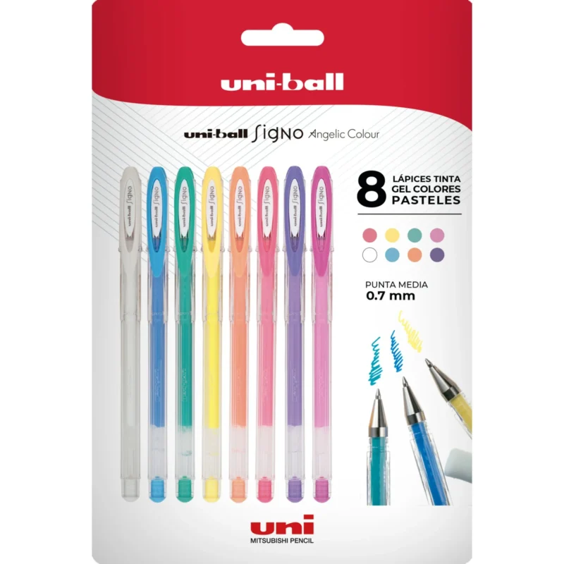 Set de 8 lápices tinta gel pastel Uniball 0.7 mm.