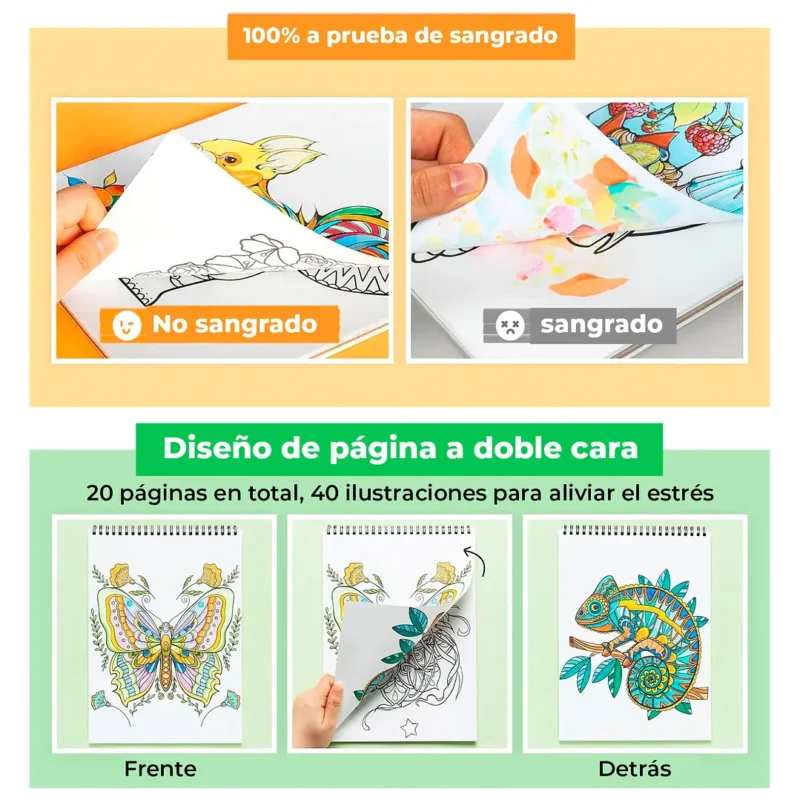 Libro para Colorear doble cara Animals & Mandala Ohuhu - Imagen 4