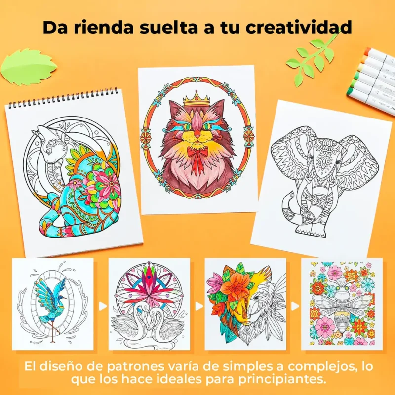 Libro para Colorear doble cara Animals & Mandala Ohuhu - Imagen 2