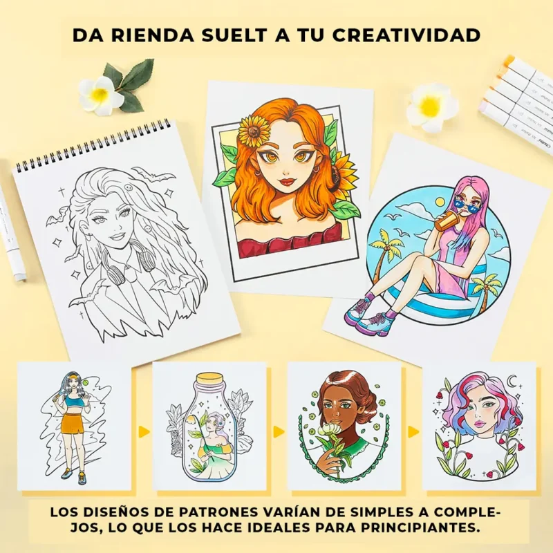 Libro para Colorear doble cara Cara Portraits of Joy Ohuhu - Imagen 3