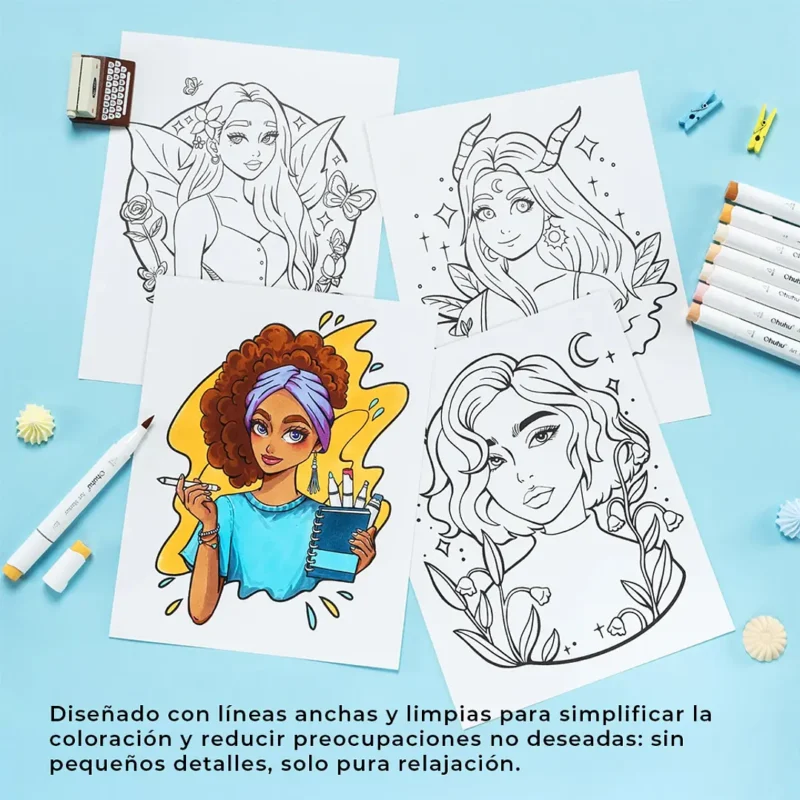 Libro para Colorear doble cara Cara Portraits of Joy Ohuhu - Imagen 2