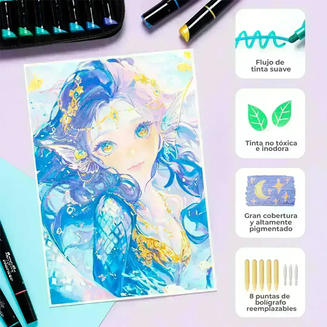 90 Marcadores Acrílicos OHUHU Doble Punta F&R - Imagen 3