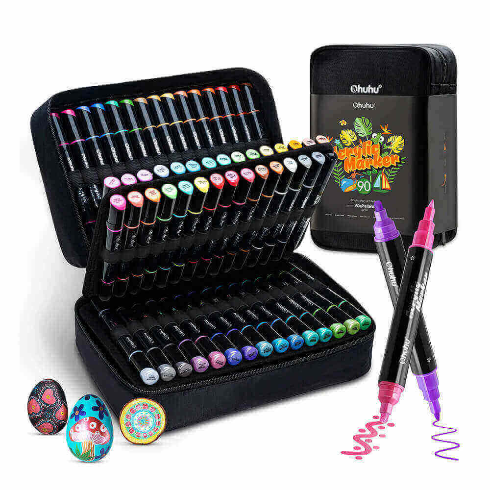 90 Marcadores Acrílicos OHUHU Doble Punta F&R